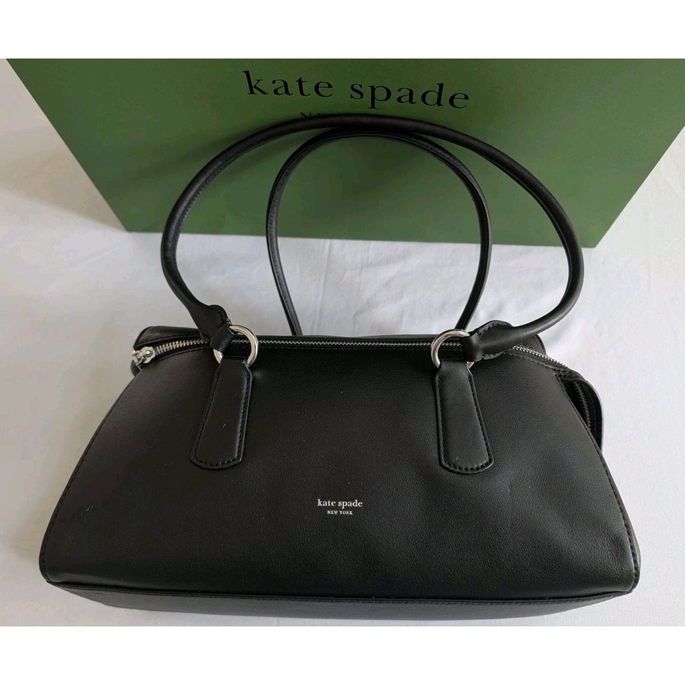 Kate Spade Bond Leather Shoulder Bag Black Silver Hardware Box Dust Bag NWOT